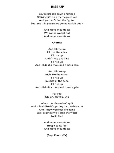 Nov 11, 2003 · You Raise Me Up Lyrics: When I am down / And, oh, my soul, so weary / When troubles come / And my heart burdened be / Then, I am still and wait here / In the silence / Until you come / And sit ... 